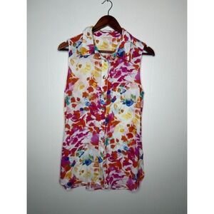 Soft Surroundings Tunic Shirt Women Petite PM Multi Watercolor Floral Sleeveless